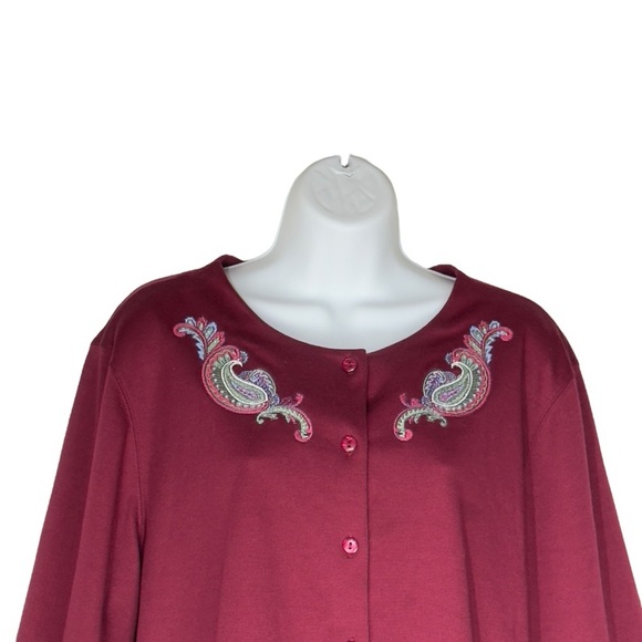 Vintage BonWorth Burgundy Embroidered Paisley Boho Cottagecore Cardigan Large - Picture 4 of 12